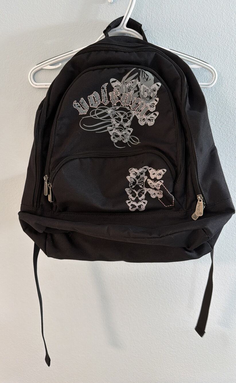 Volcom Stone Vintage Y2K backpack Black Butterfly Bag Pink Embroidered Grunge